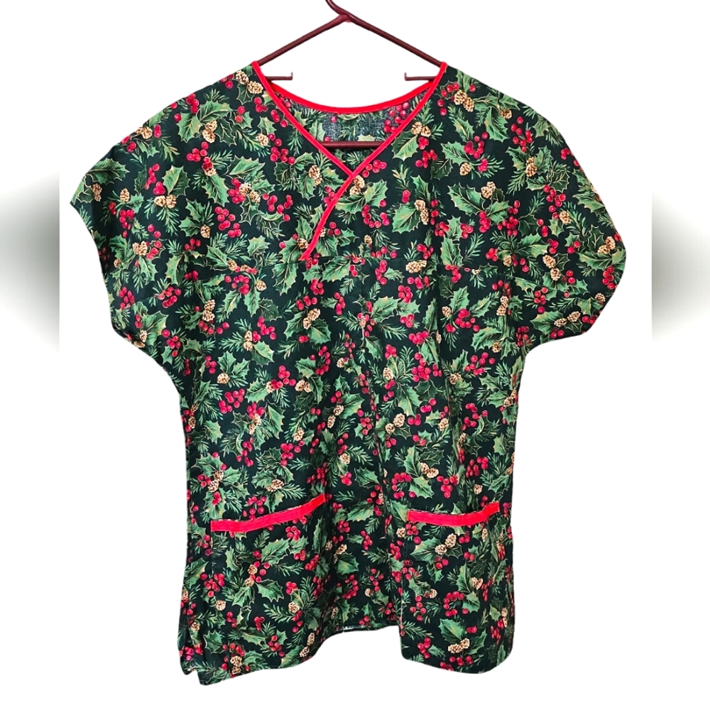 Holiday Holly Festive SCRUB Top